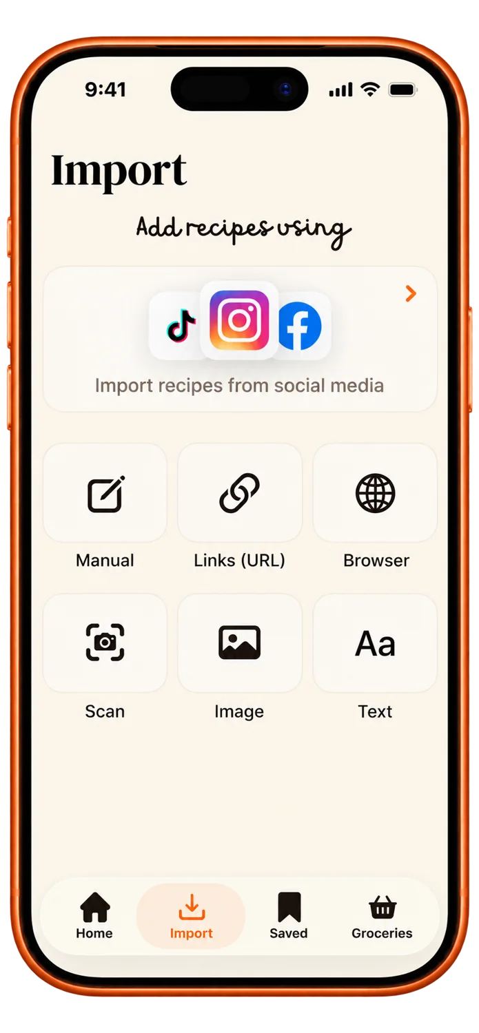 Recipe import options in the Recily app